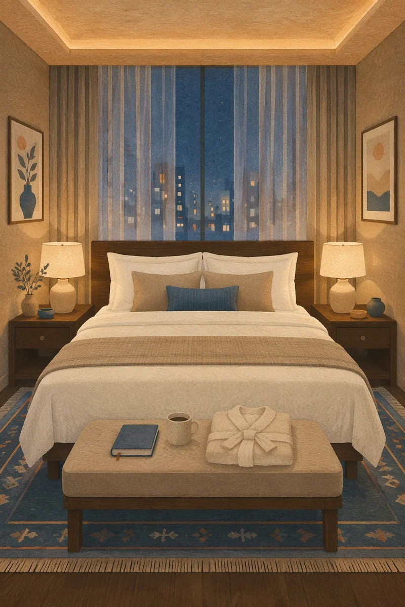 Luxury Hotel Bed at Blue Hour