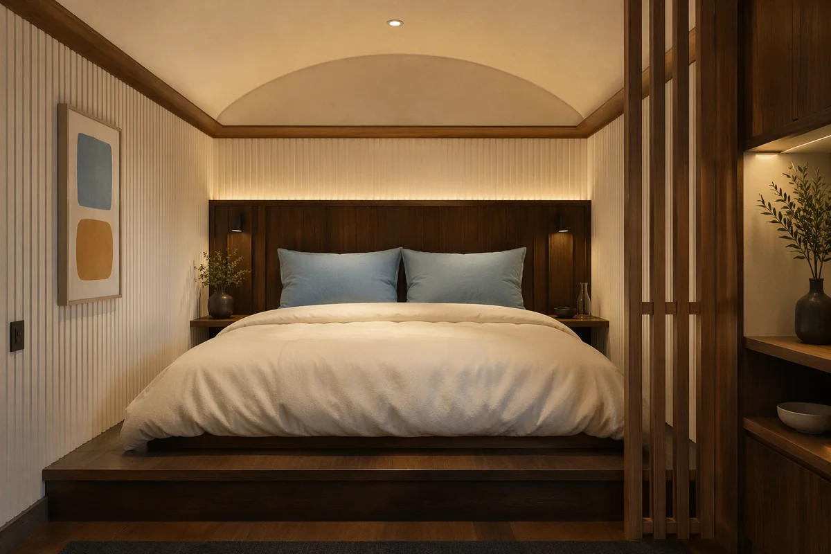 Luxury Hotel Bed in Cozy Travel Alcove