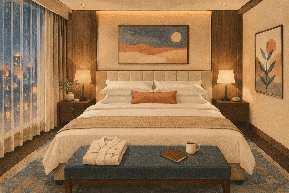 Luxury Hotel Bedroom at Blue Hour
