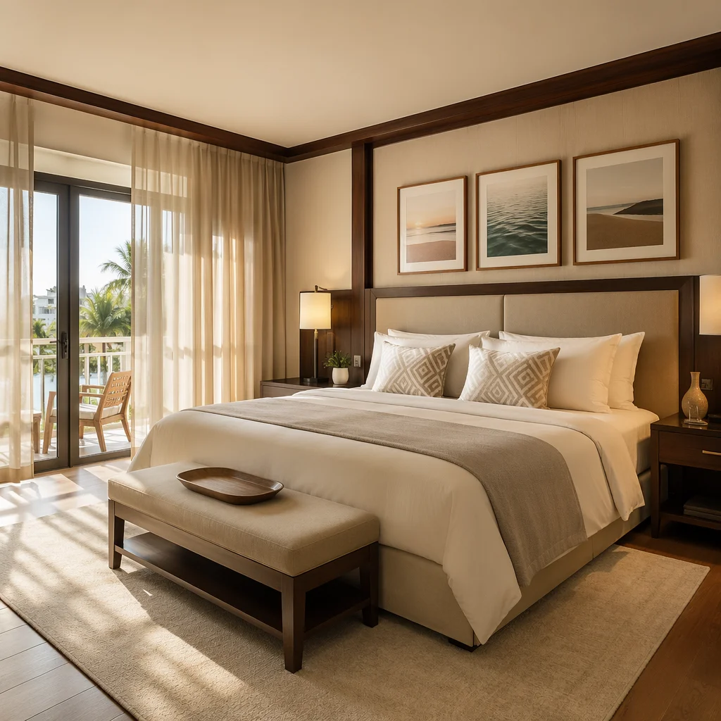 Luxury Hotel Bedroom with Morning Sunlight