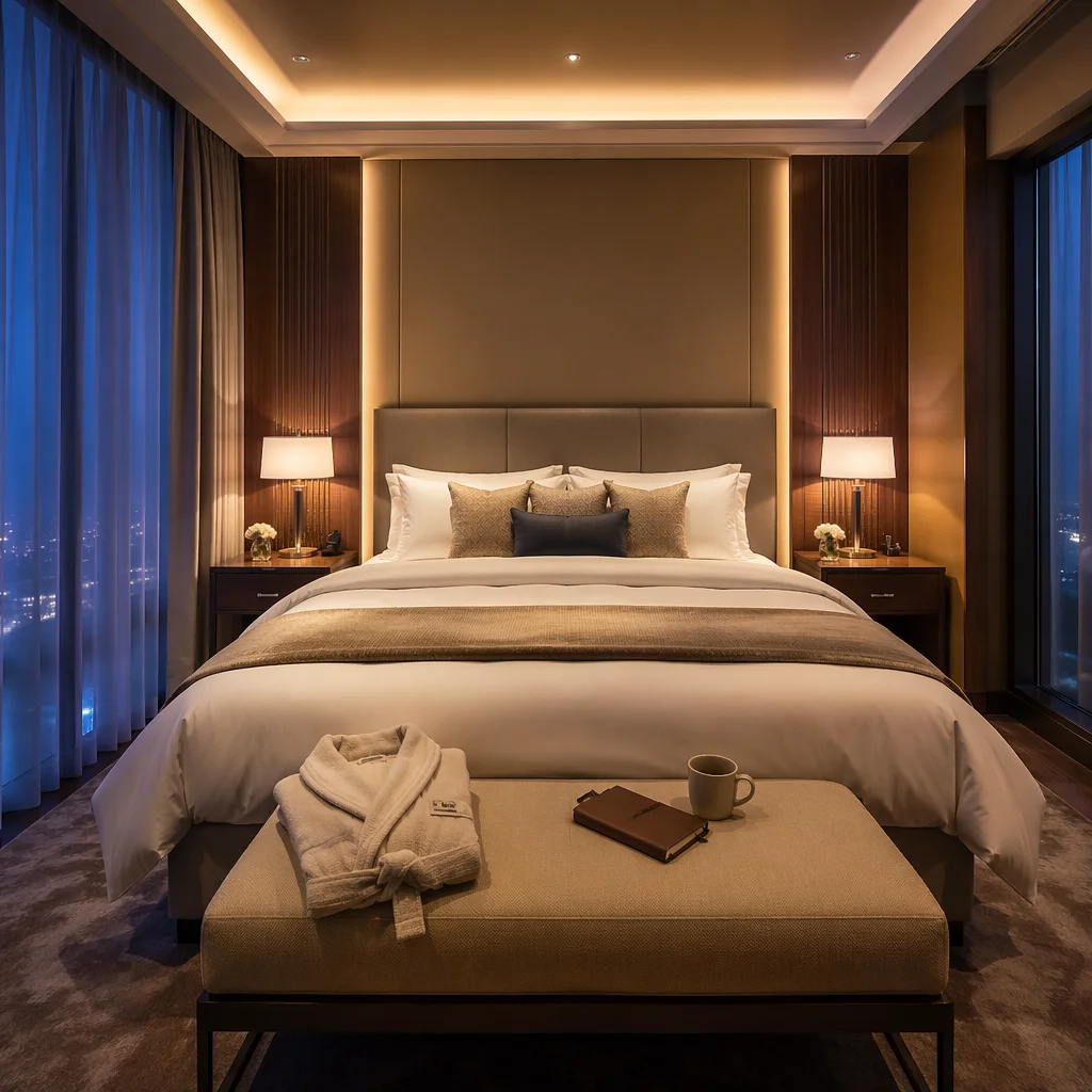 Luxury Hotel Bedroom at Blue Hour