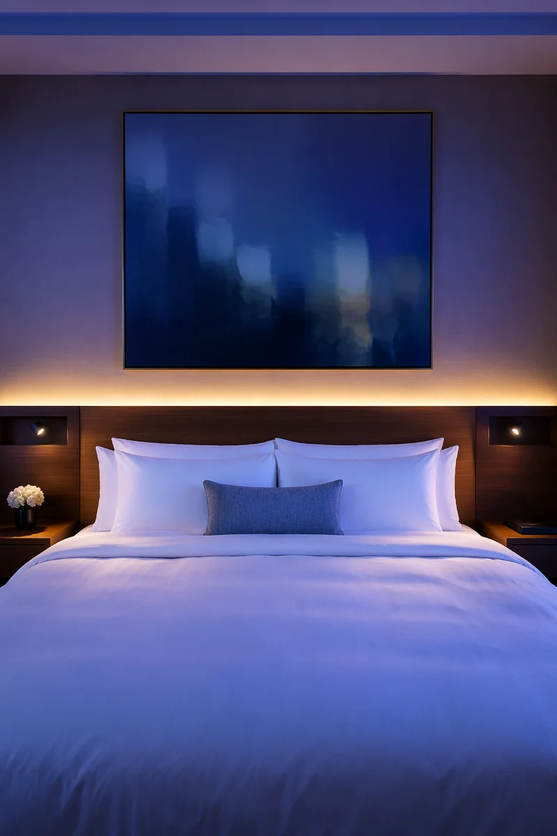 Luxury Hotel Bed with Evening Ambience