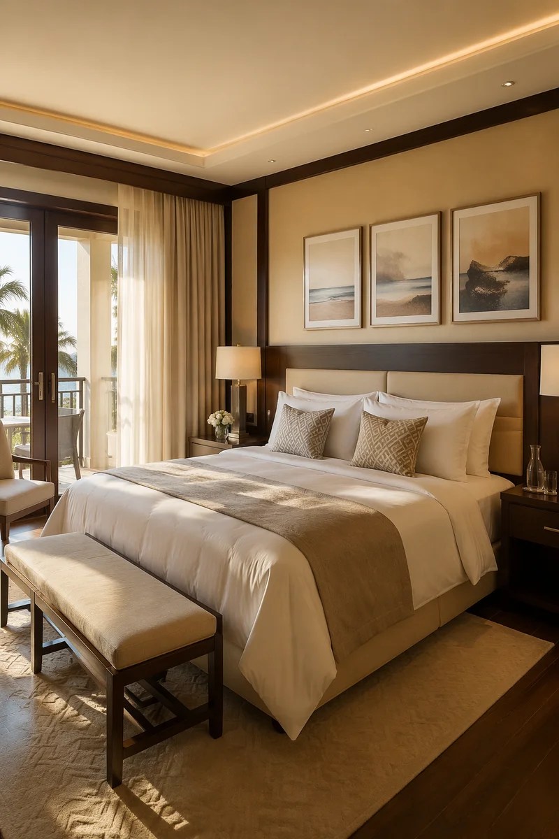 Luxury Hotel Bedroom with Morning Sunlight