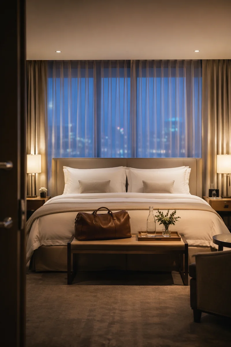 Luxury Hotel Bed at Blue Hour