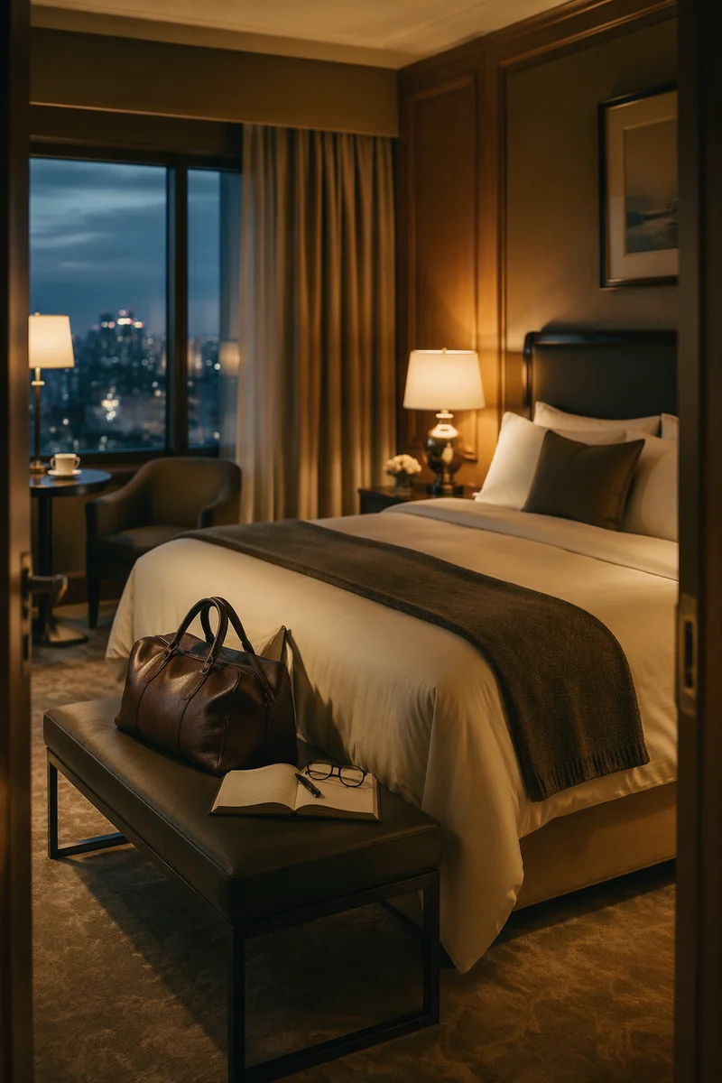 Luxury Hotel Bedroom at Blue Hour