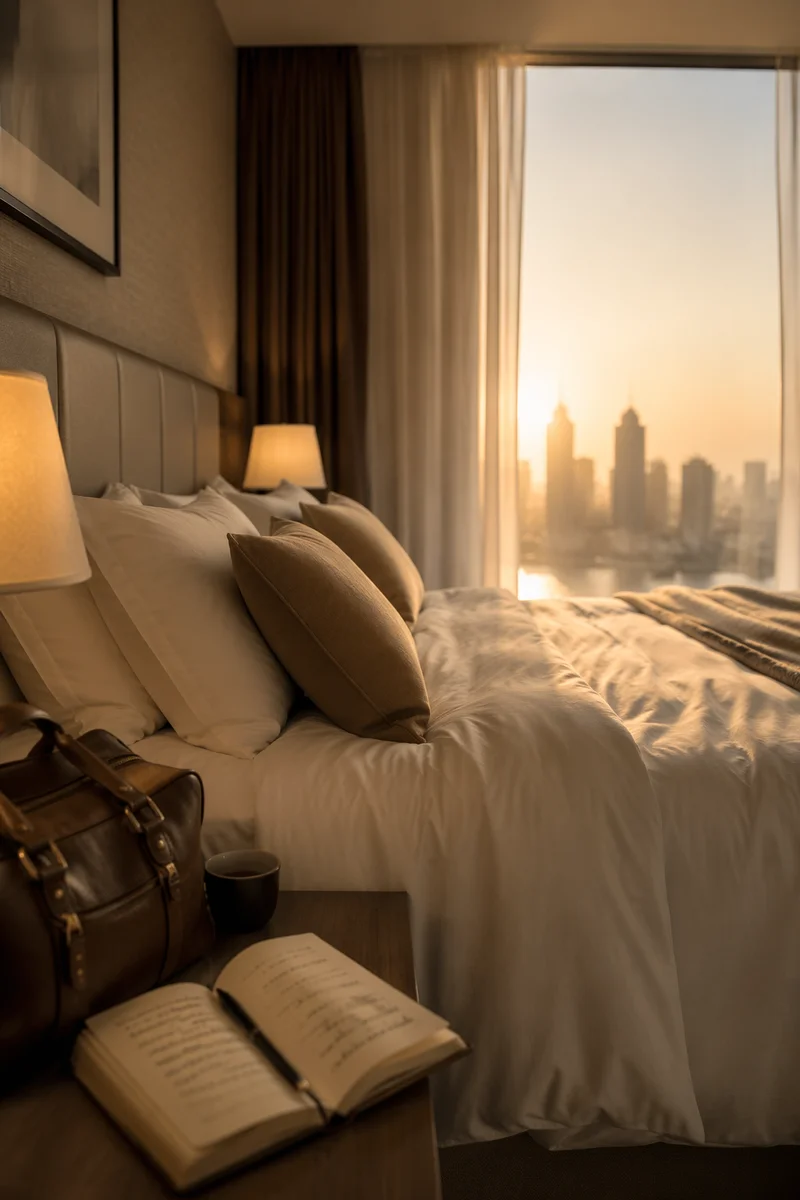 Luxury Hotel Bed at Peaceful Dawn