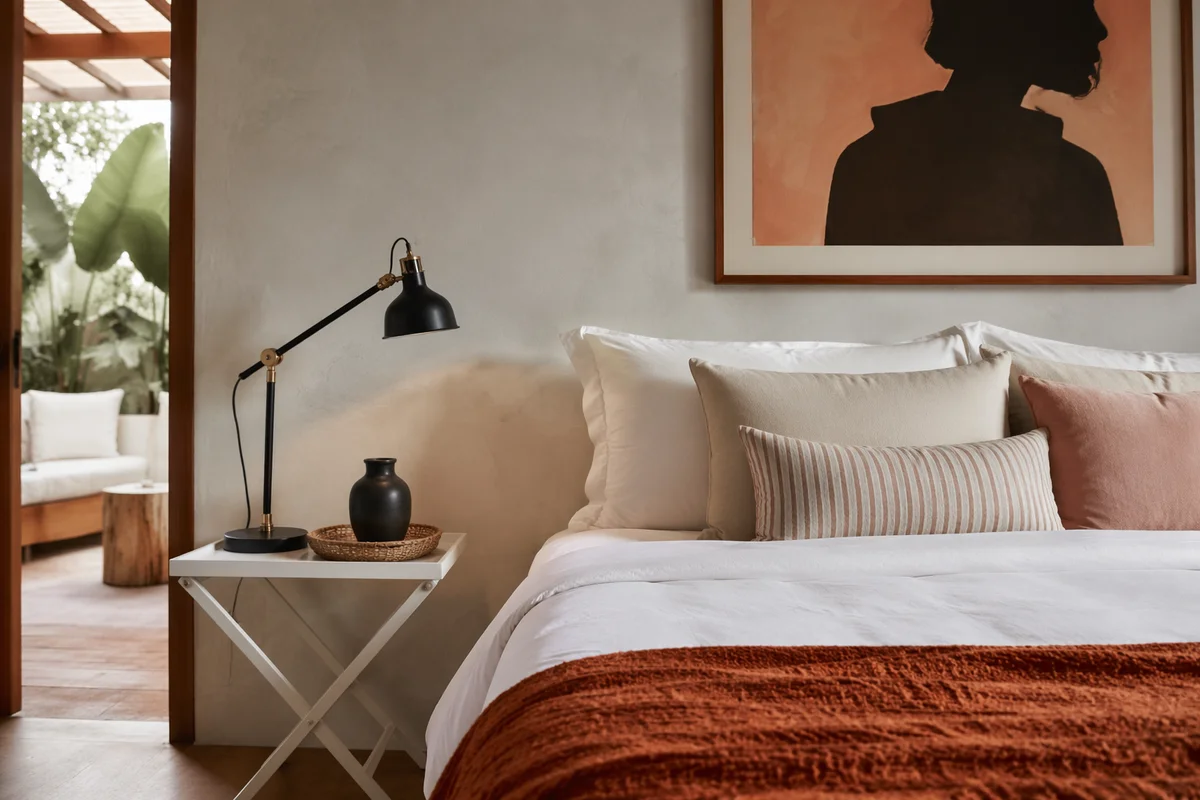 Luxury Boutique Hotel Bedroom with Terracotta Accents