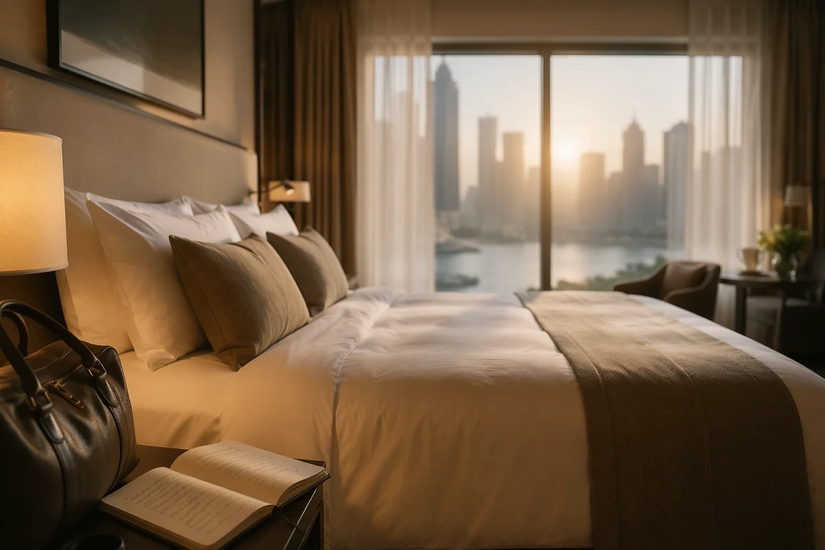 Peaceful Luxury Hotel Bed at Dawn