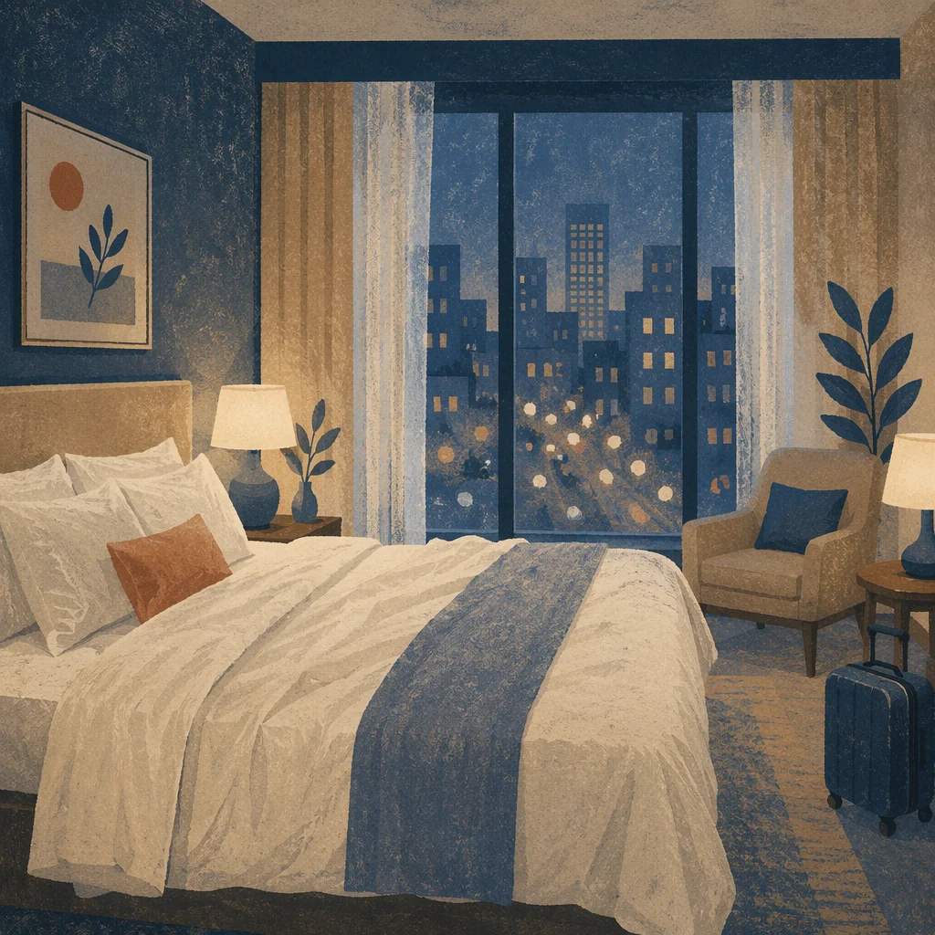 Serene Hotel Bed with City Window View