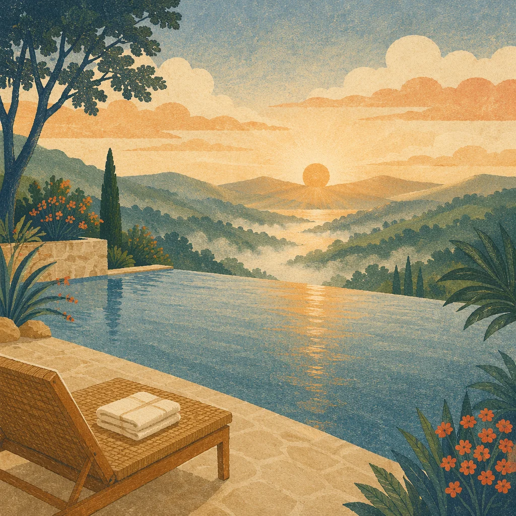 Serene Infinity Pool Above Misty Valley