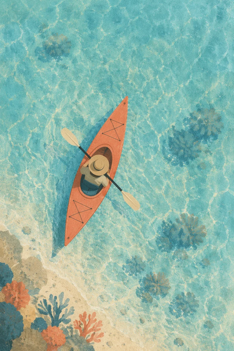 Overhead Kayak on Crystal Clear Water
