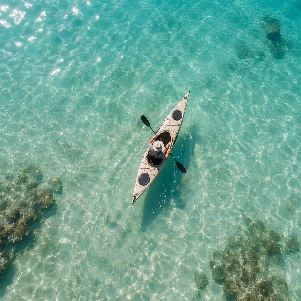Overhead Kayak on Crystal Clear Water