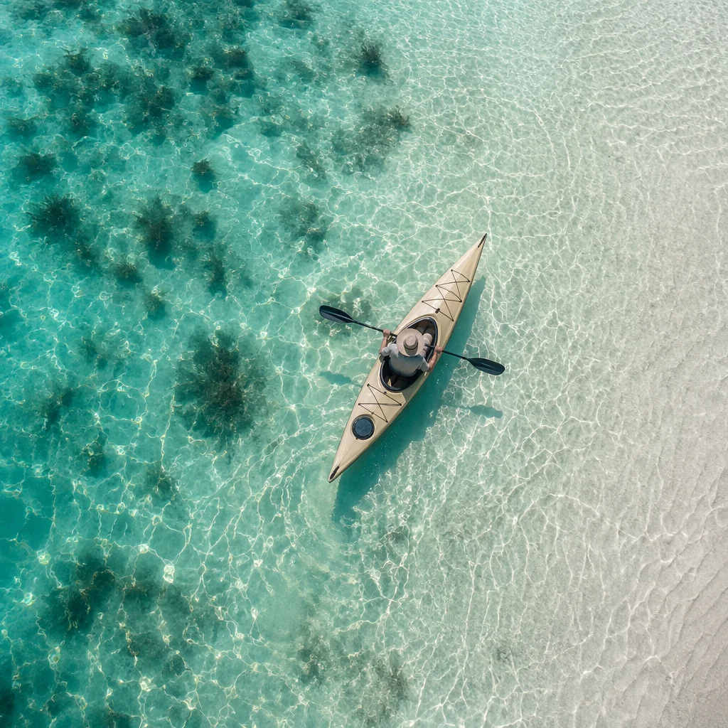 Overhead Kayak on Crystal Clear Water
