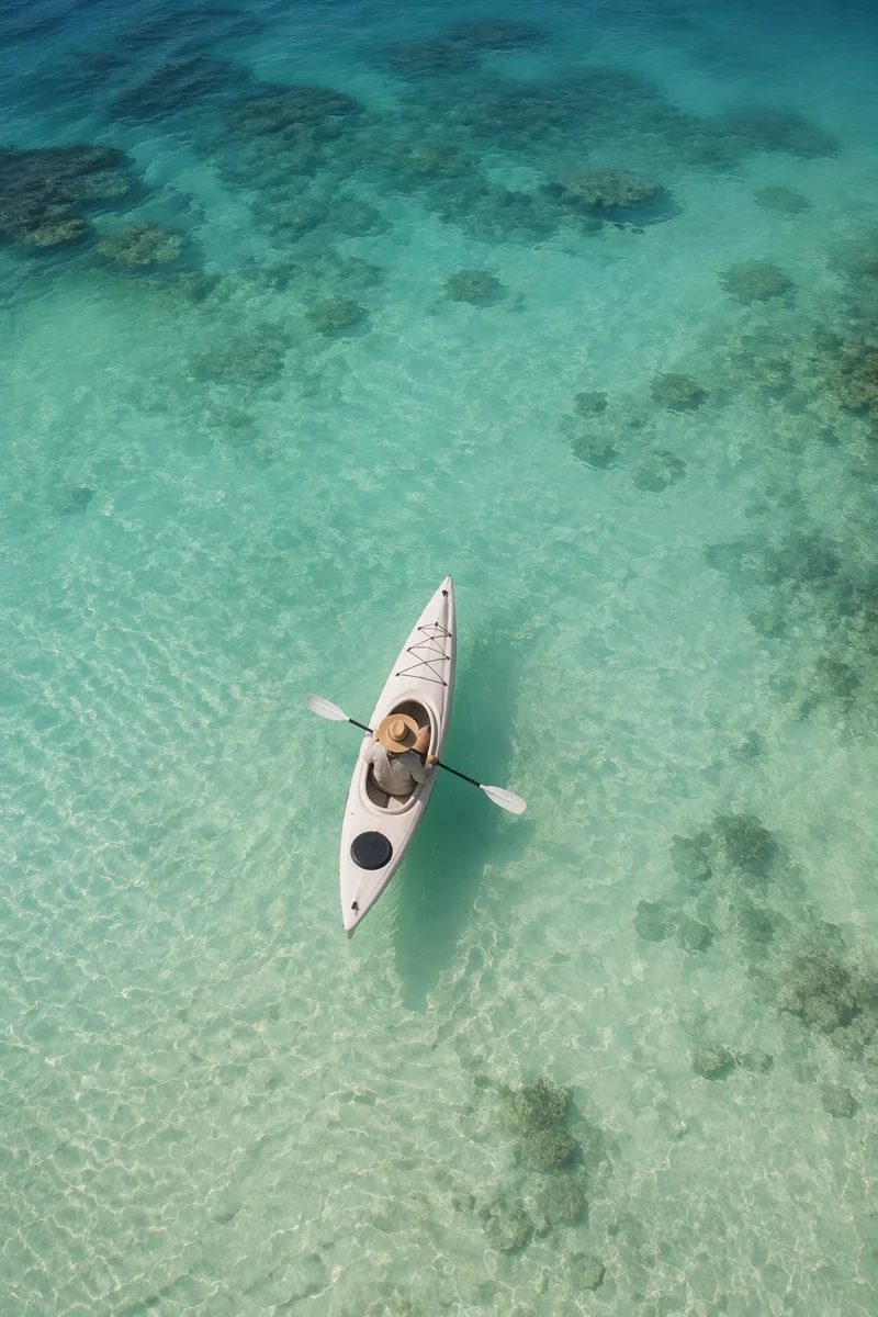 Overhead Kayak on Crystal Clear Water