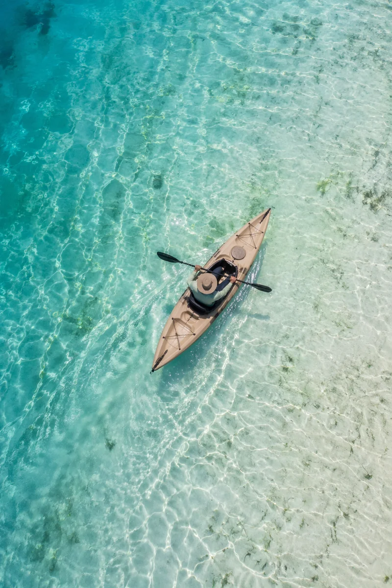 Overhead Kayak on Crystal Clear Water