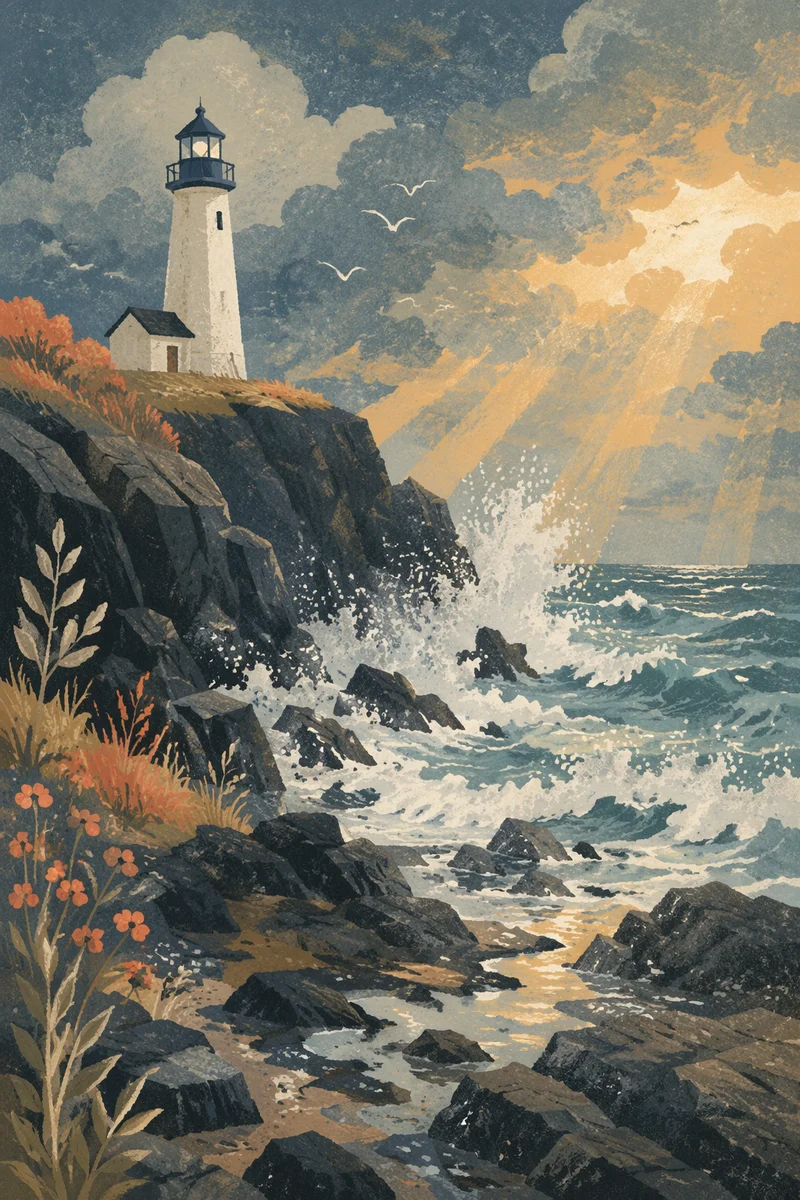 Solitary Lighthouse Above Dramatic Ocean Cliffs