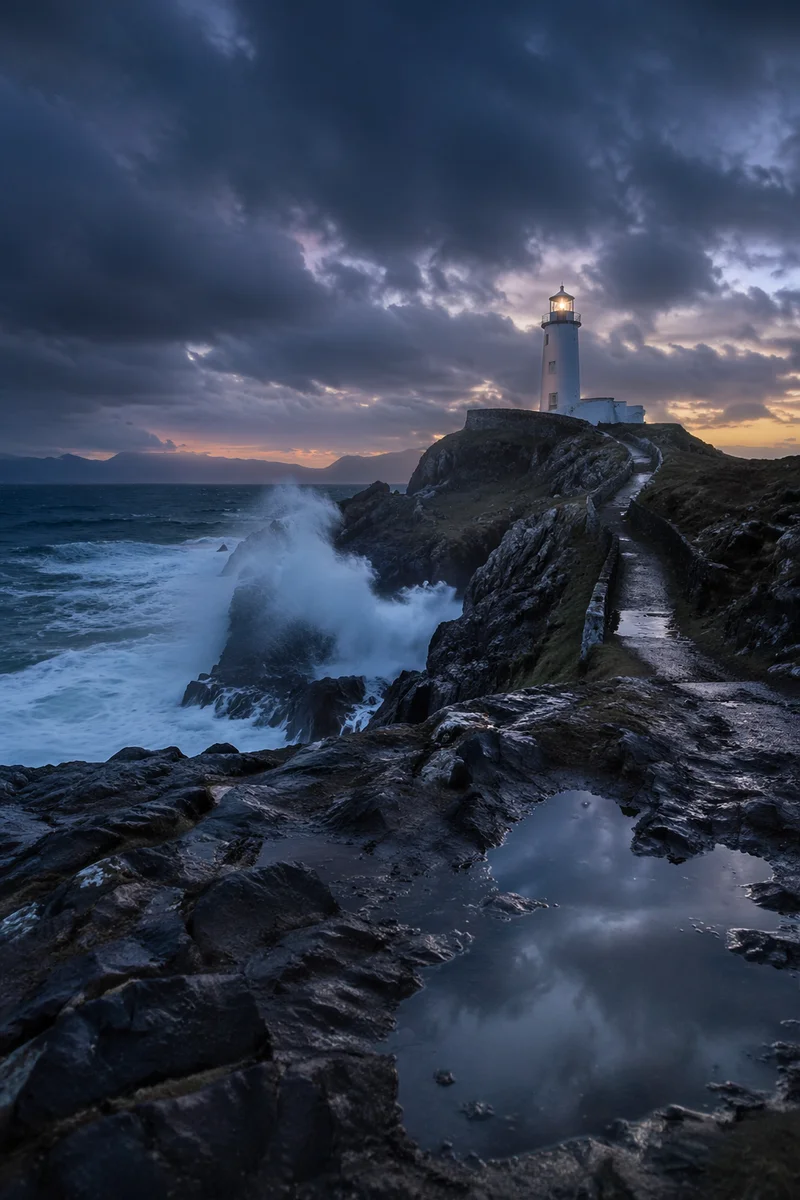 Solitary Lighthouse Above Dramatic Ocean Coast