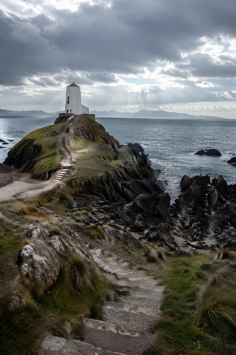 Remote Lighthouse on Stormy Rocky Coast