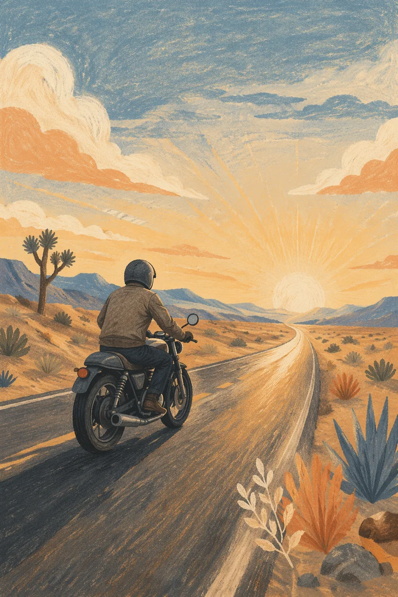 Motorcycle Freedom on Desert Highway Sunrise