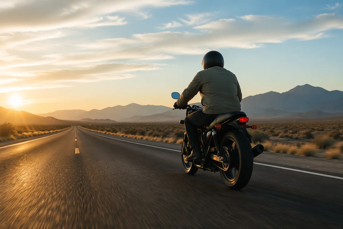 Motorcycle Freedom on Desert Highway Sunrise