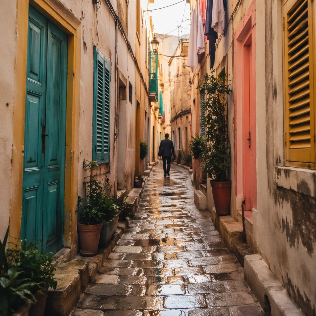 Colorful Coastal Alley at Golden Morning