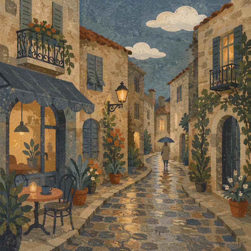 Rainy Narrow Street in Old Europe