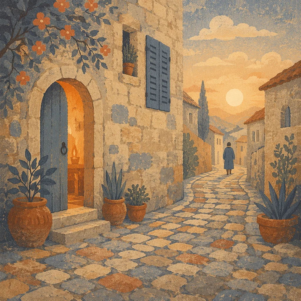 Quiet European Cobblestone Street at Dawn