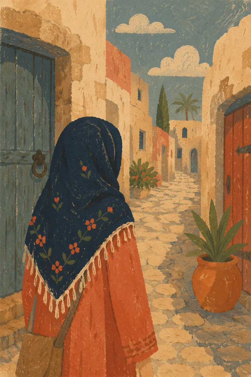 Solitary Traveler in Old European Cobblestone Lane