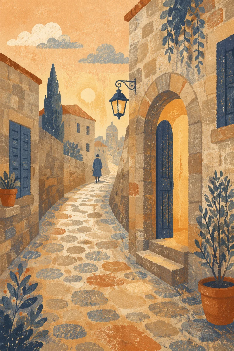Quiet European Cobblestone Street at Dawn