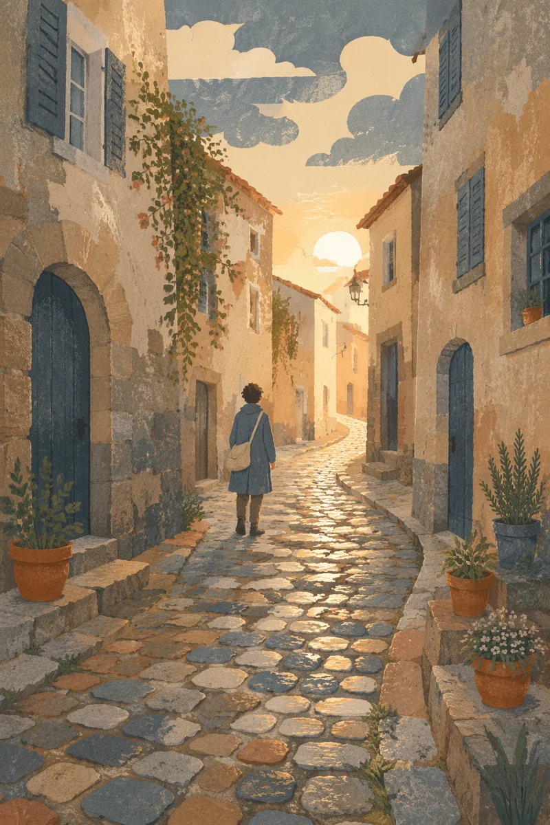 Quiet Cobblestone Street in Old Europe