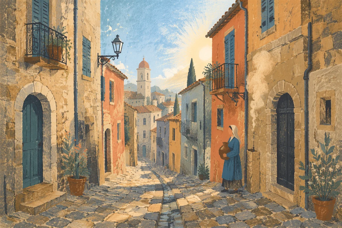 Narrow Cobblestone Lane in Old European Town