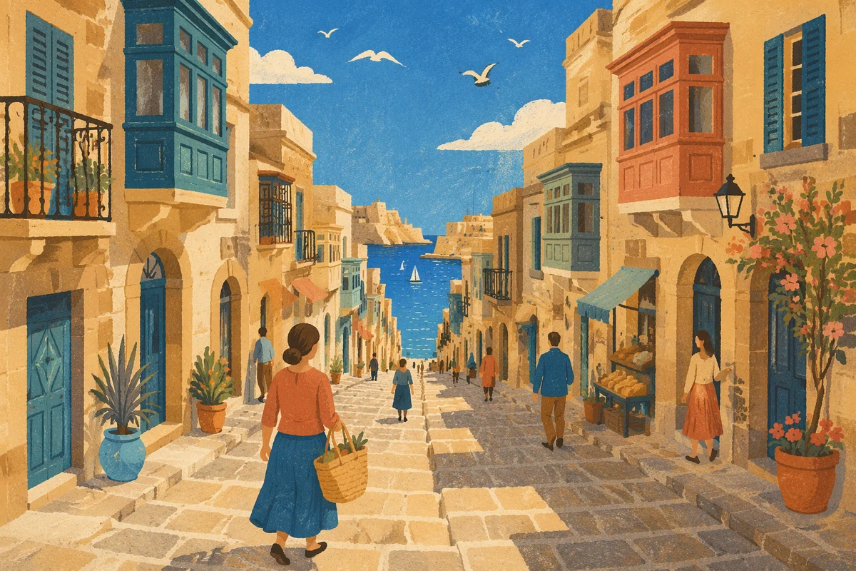 Narrow European Cobblestone Street to Harbor