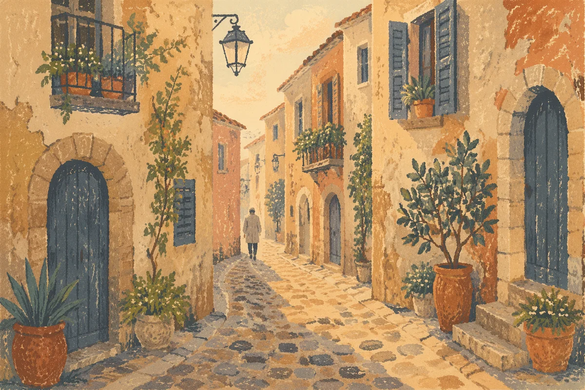 Golden Morning on European Cobblestone Lane