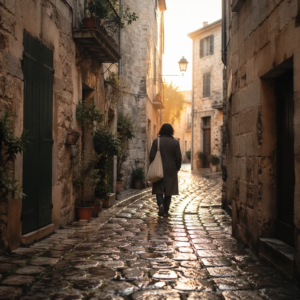 Quiet Cobblestone Street in Old Europe