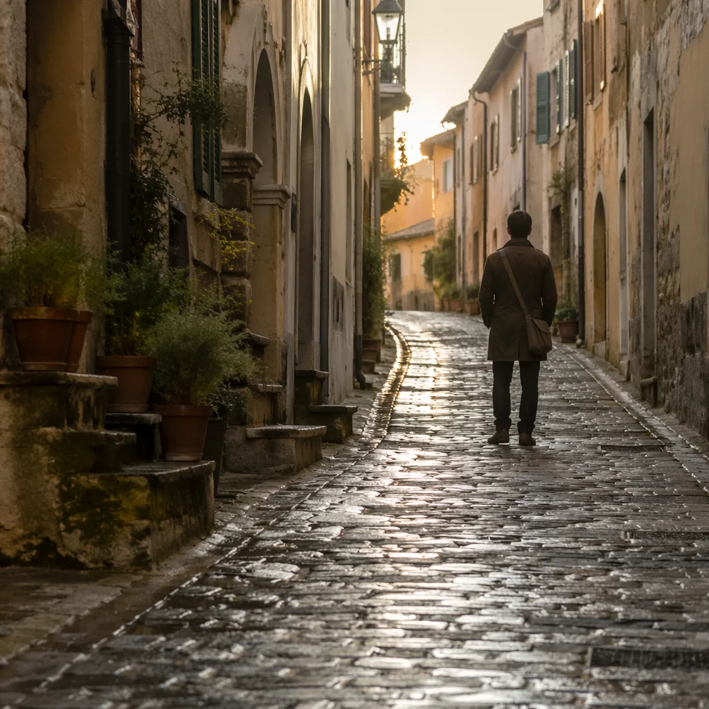 Morning Cobblestone Street in Old Europe