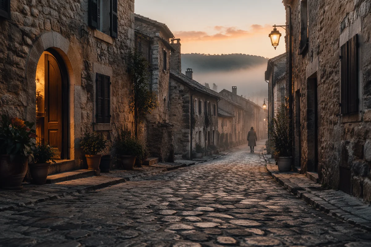 Quiet European Cobblestone Lane at Dawn
