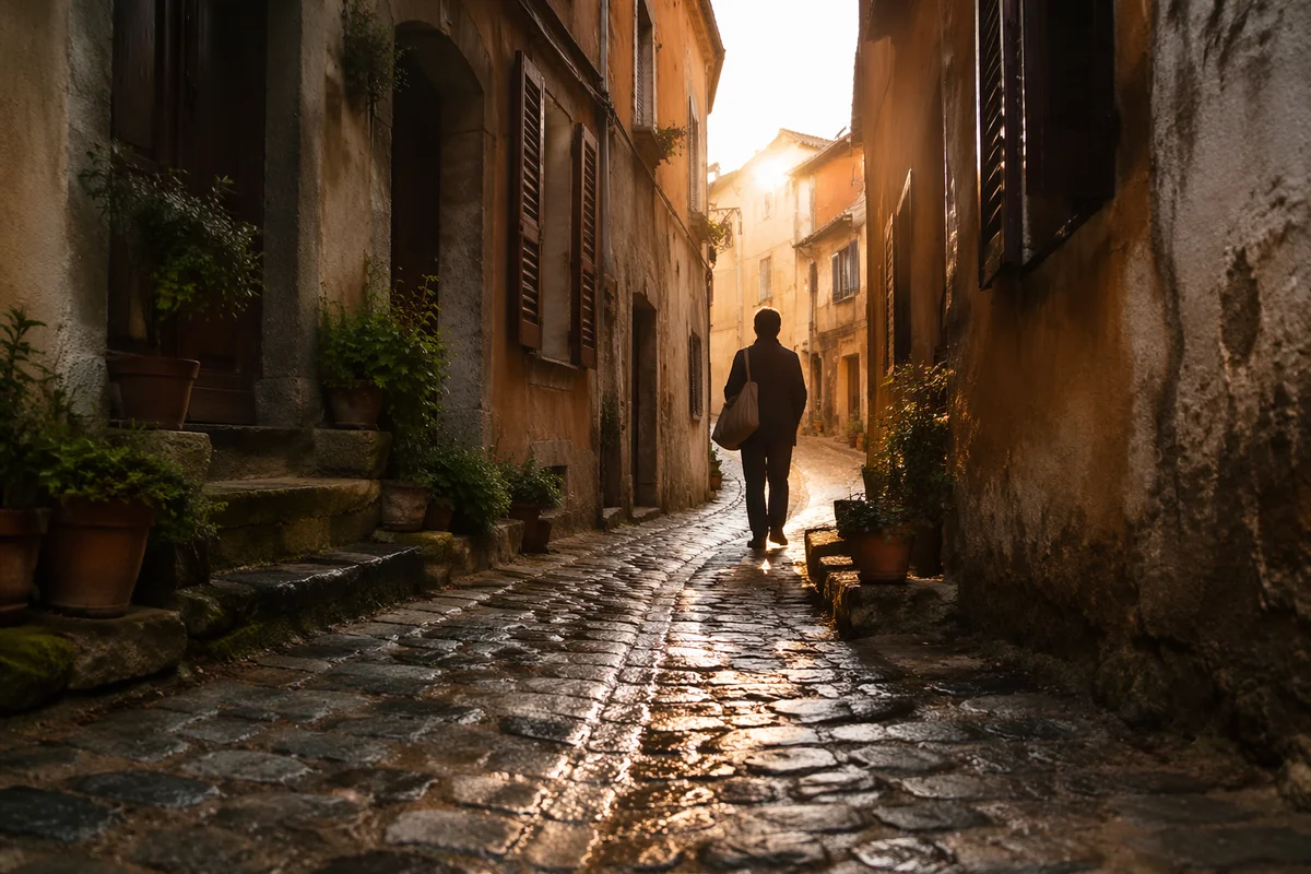 Morning Cobblestone Lane in Old Europe