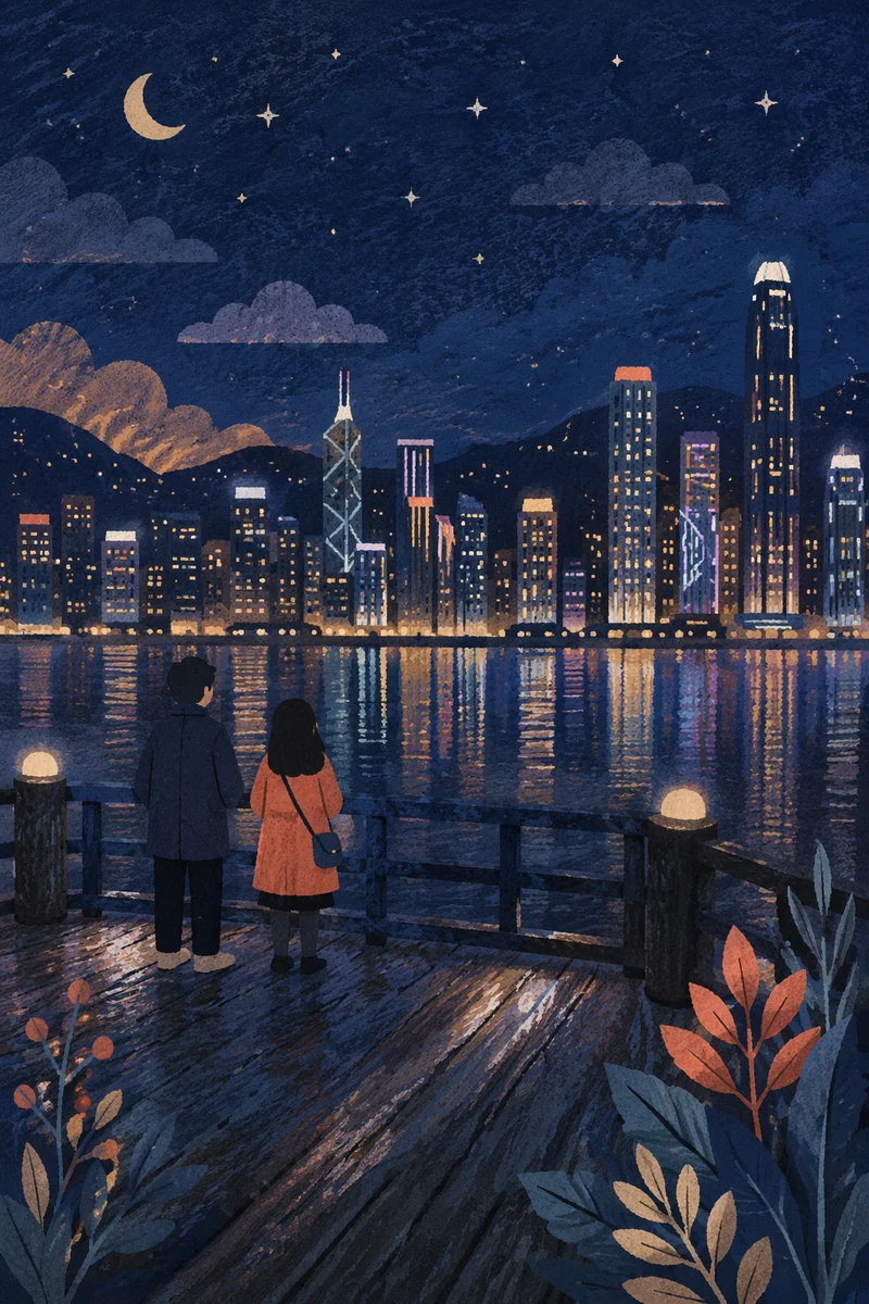 Serene Night Waterfront City Skyline Reflections