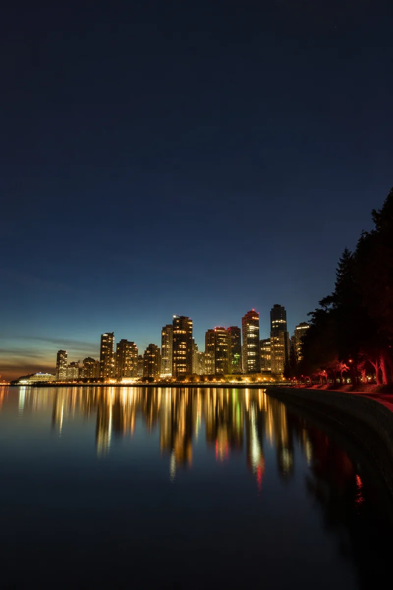 Modern Waterfront Skyline Reflections at Night