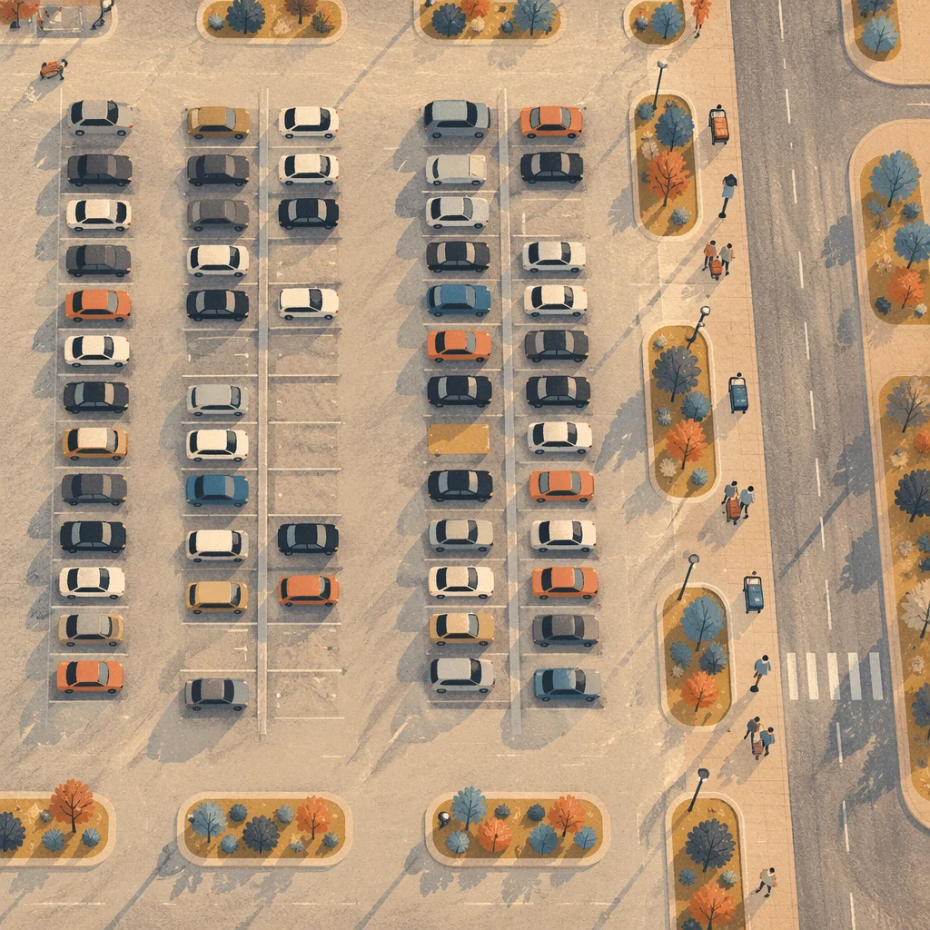 Aerial Airport Parking Lot at Sunrise