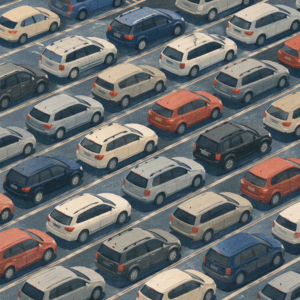 Aerial Airport Parking Lot Car Rows