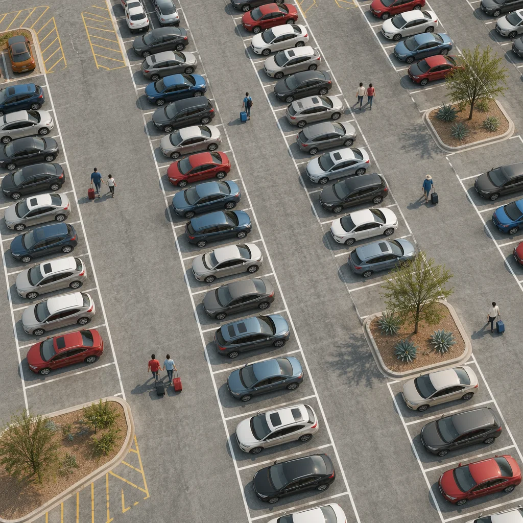 Aerial Travel Parking Lot Car Rows