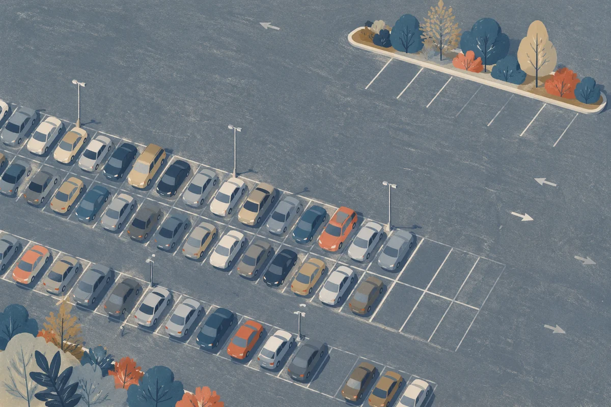 Aerial Parking Lot Rows Near Transit