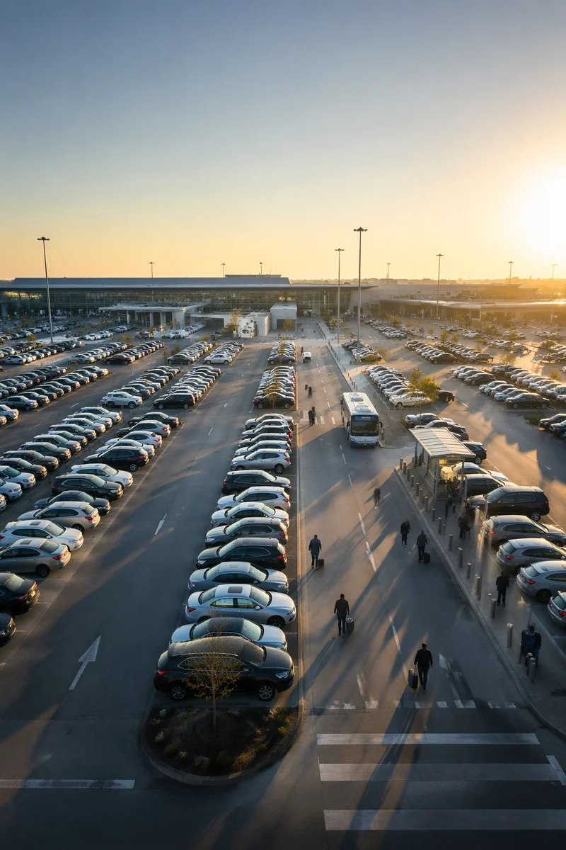 Sunrise Aerial Airport Parking Lot Rows