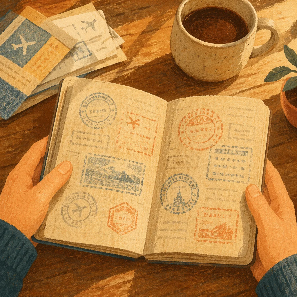 Passport Stamps and Travel Memories Close-Up