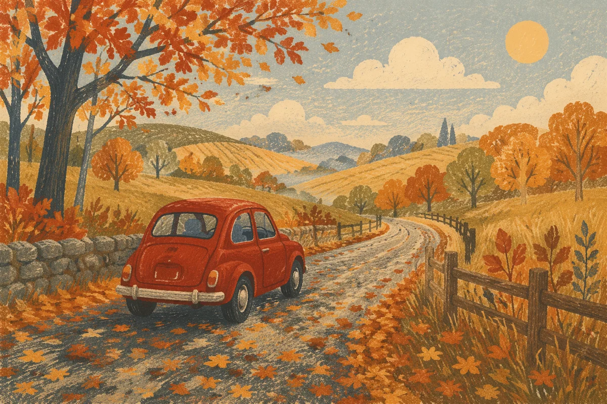 Red Car on Autumn Country Road