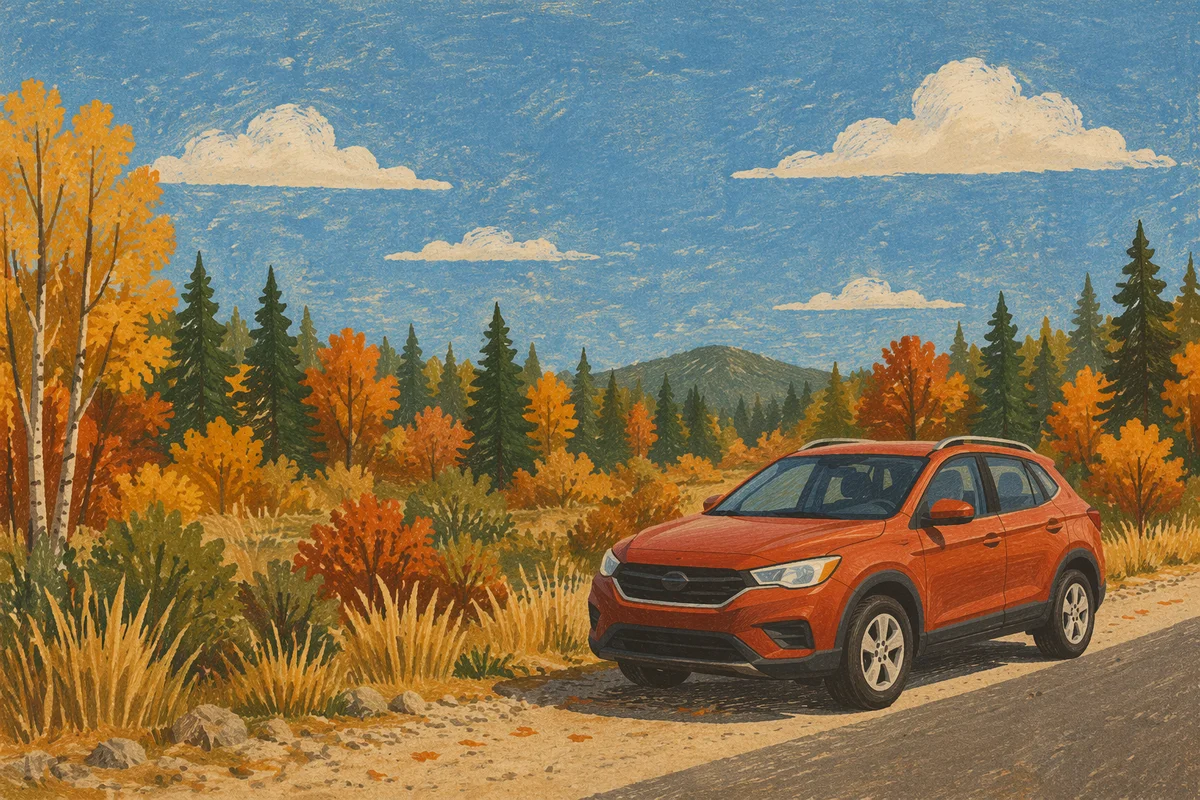 Red SUV on Autumn Country Road