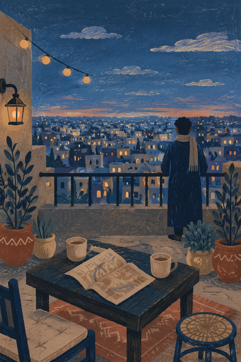 Blue Hour Rooftop City Lights View