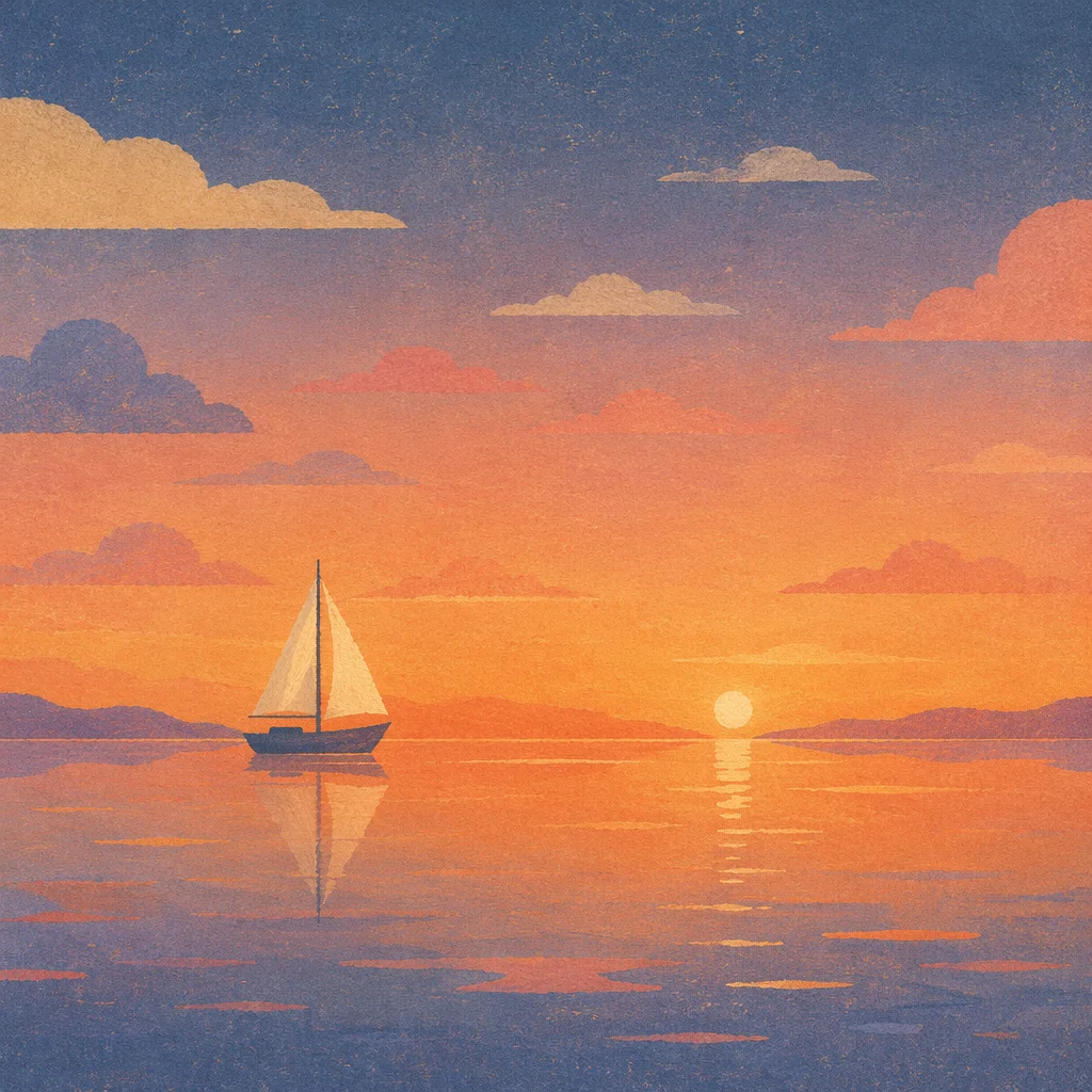 Peaceful Sailboat at Sunset Horizon