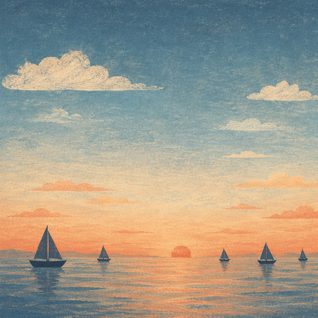 Sailboats on Calm Sea at Sunset